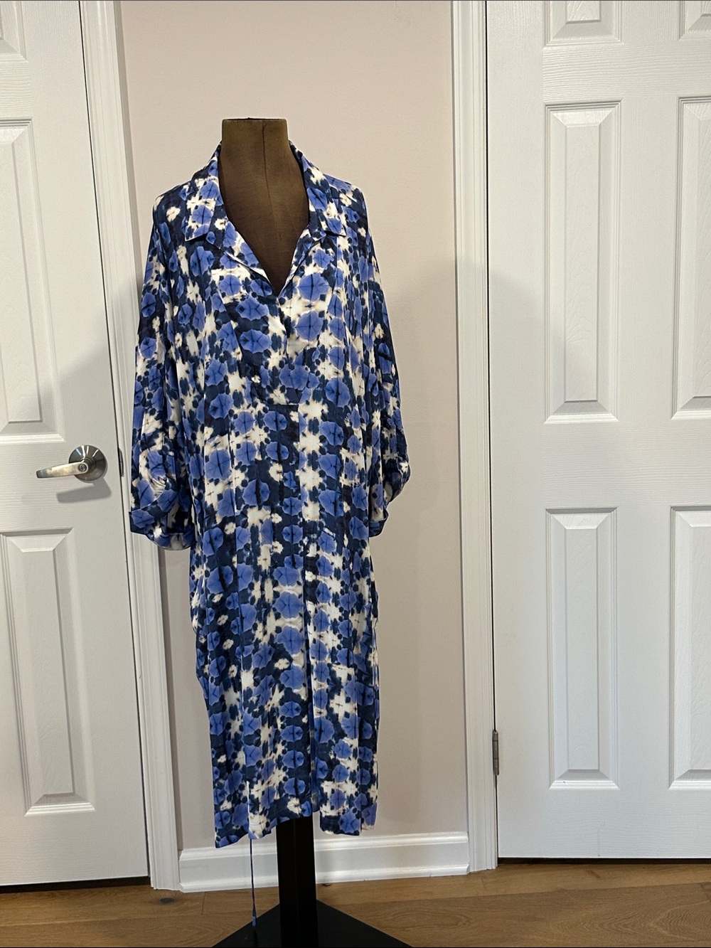 Nic+Zoe Blue White Floral Tie-Dye Midi Dress Size 3X